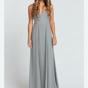 Show Me Your Mumu Godshaw Goddess Gown small s Gray Strappy Back Maxi Bridesmaid